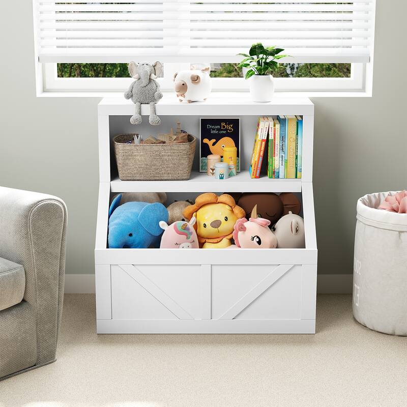 Kids Bookshelf, Wooden Toy Storage Organizer with Cubby