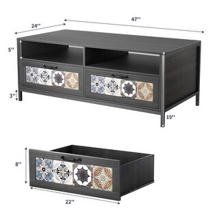 Biwave Mid Century Modern Coffee Table with 2 Open Shelves and 2 ...