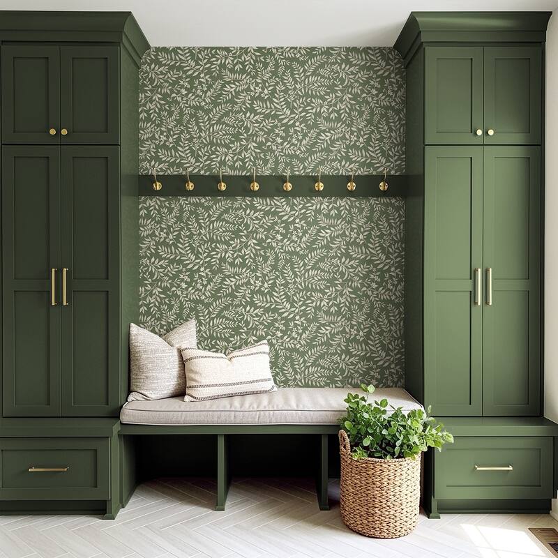 Daisy Bennett Designs Vining Leaf Trail Premium Matte Non-Woven Peel and Stick Wallpaper