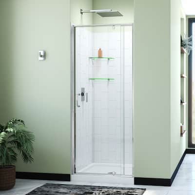 DreamLine Flex 32 in. D x 32 in. W x 78 3/4 in. H Pivot Shower Door, Base, and White Wall Kit in Chrome