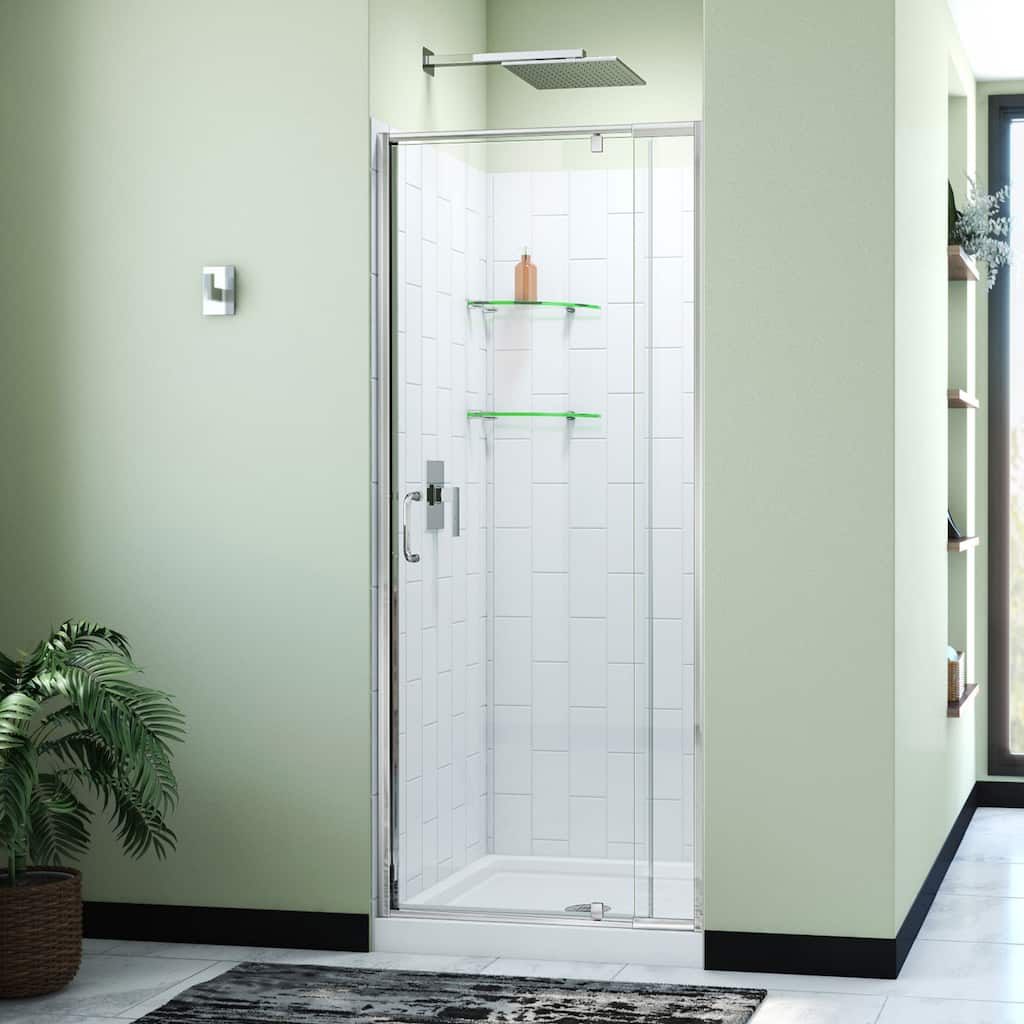 DreamLine Flex 32 in. D x 32 in. W x 78 3/4 in. H Pivot Shower Door, Base, and White Wall Kit in Chrome
