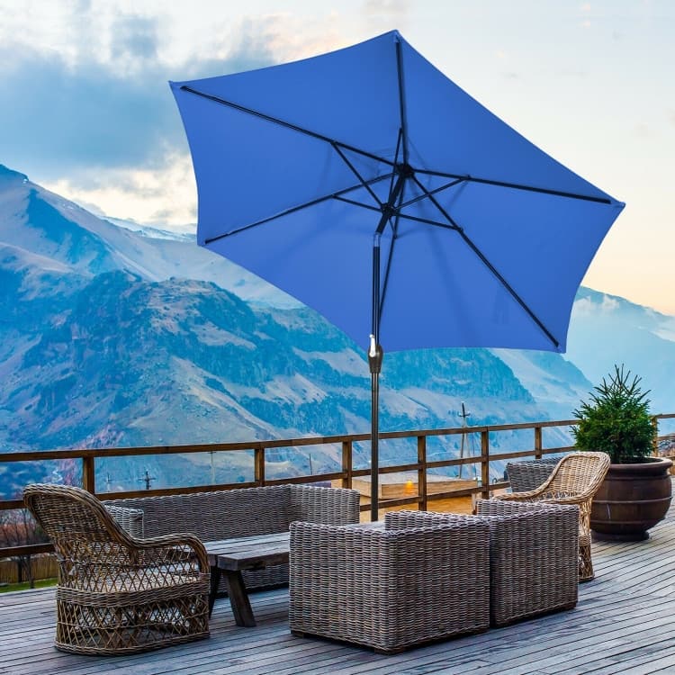 9-Foot Outdoor Market Patio Table Umbrella with Push-Button Tilt and Crank Lift for Sun Shade