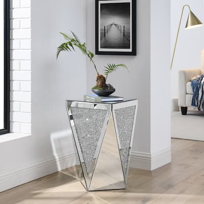 13.8" Modern Mirrored Square Side Table with Sturdy Base for Living Room and Bedroom