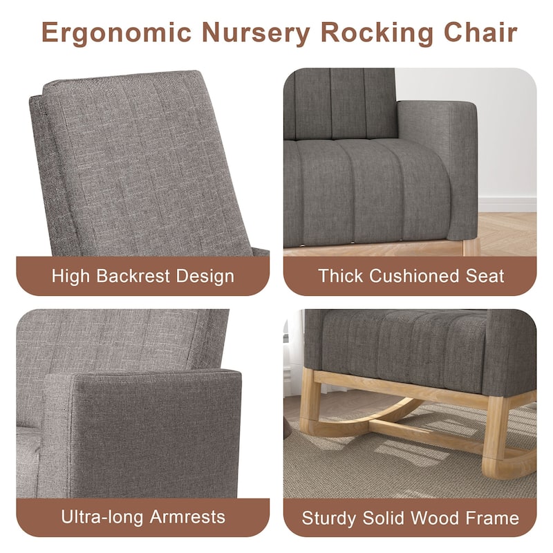 Adjustable Rocking Chair, Nursery Glider Chair with Adjustable High Back and Foot Rest