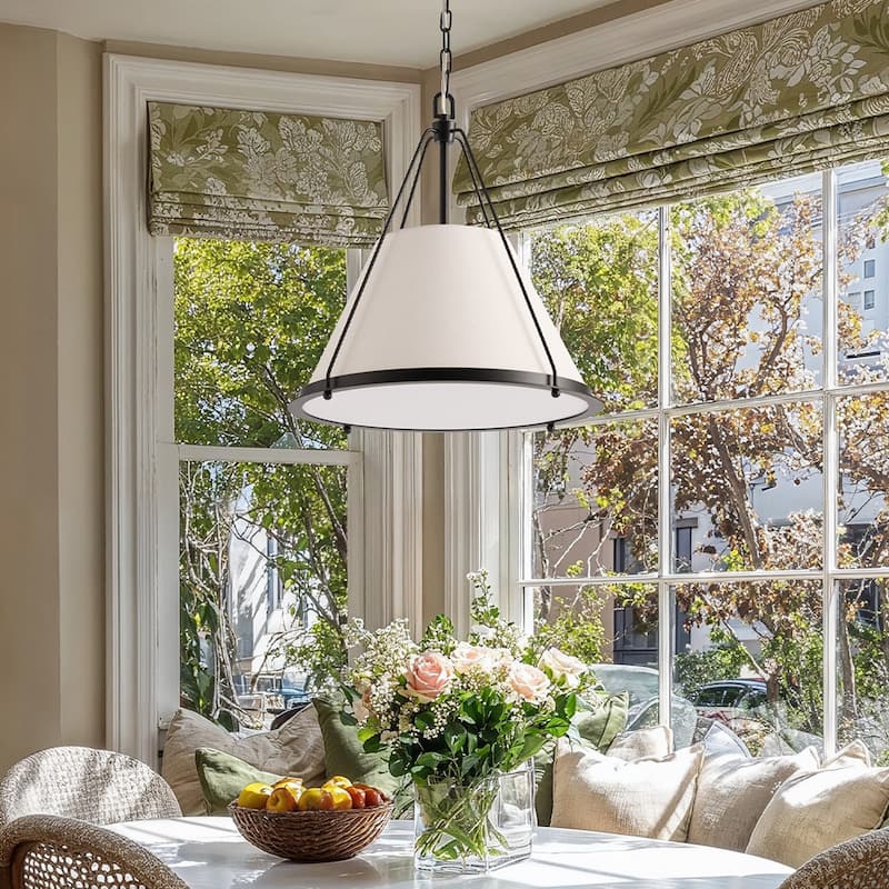 Draven Modern Pendant Light - Metal, Fabric & Gold, Matte Black Light Fixture For Modern, Contemporary, Minimalist Room Decor