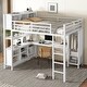 preview thumbnail 3 of 22, Queen Size Metal High Loft Bed Frame with Wooden Open Headboard, Storage Cubes, Shelves, Wardrobe and L-shaped Desk
