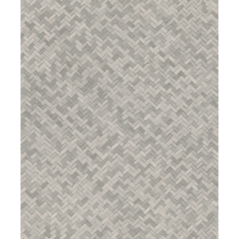 Galerie Wallcoverings Eden Collection Chevron Rattan Weave Vinyl on Non-Woven Matte Wallpaper Roll - 33 feet x 21 inches - Greige