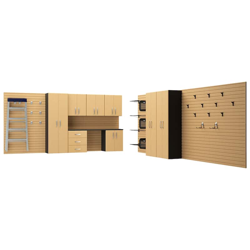 36 Piece Slatwall Panel, Cabinet, Hook, Bin, Shelf and Workstation Storage Set