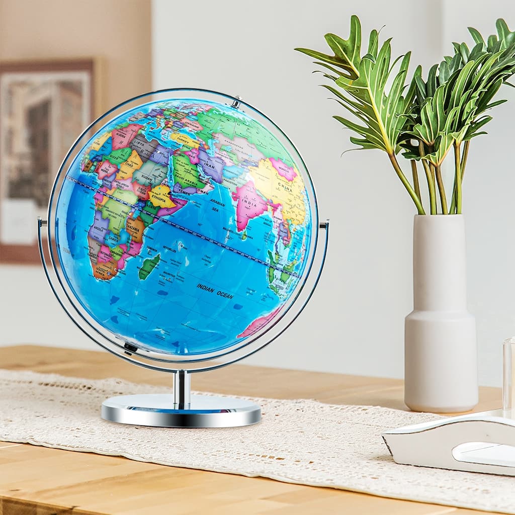 13 Inch LED Lighted World Globe 720 degree Rotation for Kids and Decor - 8" x 13" x 16"