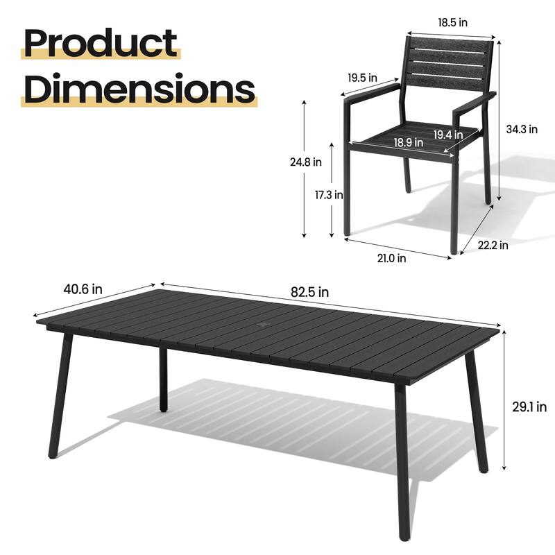 9-Piece Outdoor Patio Rectangle Aluminum Dining Table with Stackable Chairs