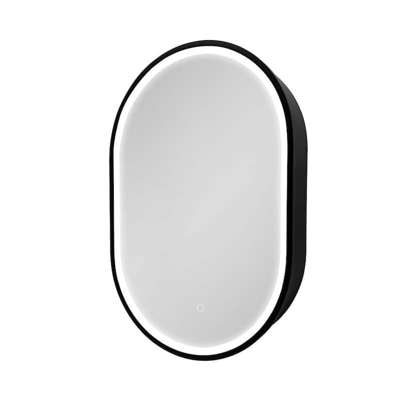 21in Black Wall Mount Oval Bathroom Mirror Medicine with LED