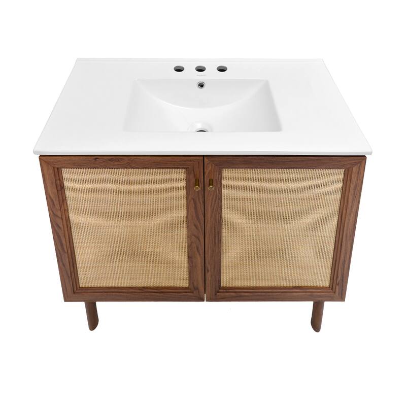 Classe 36 In. Brown Oak Bathroom Vanity With White, 3-Hole Ceramic Sink Top