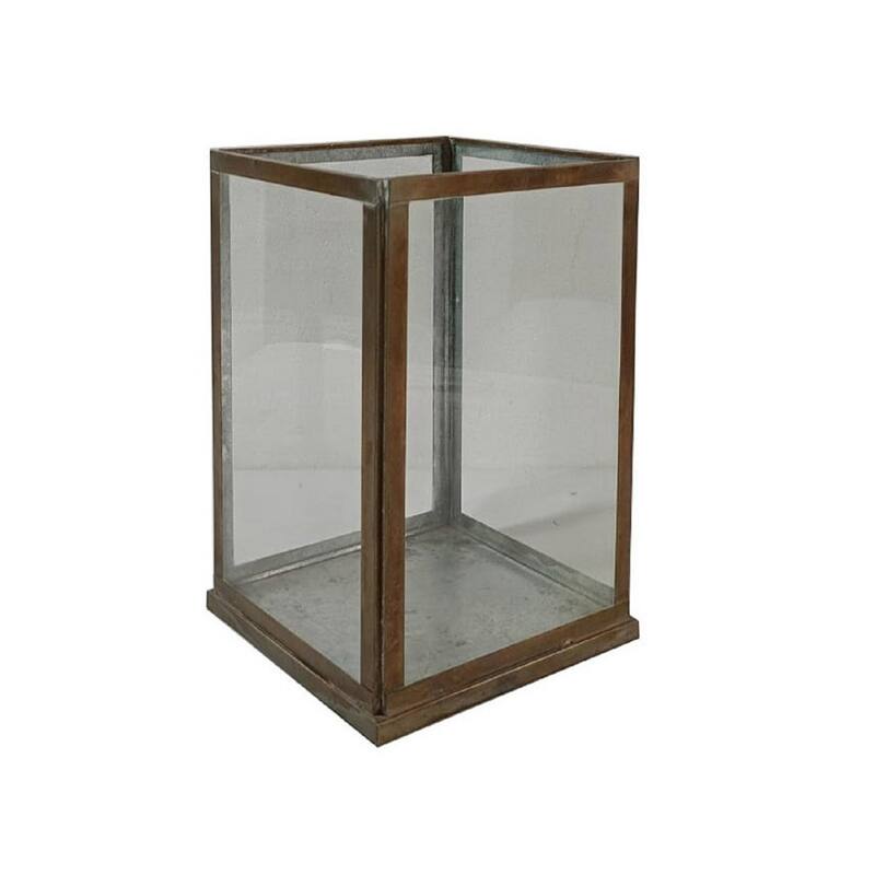 Medium Iron and Glass Aged-Finish Candle Holder - 9.5" - Antique Brown