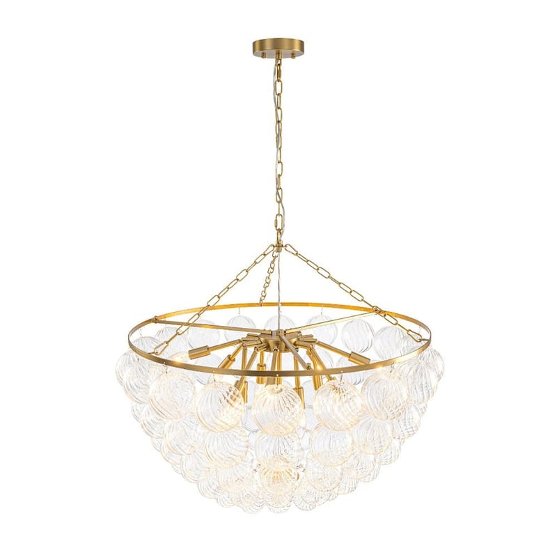 Glam Brass Tiered Swirled Glass Bubble Bead Cage Round Chandelier