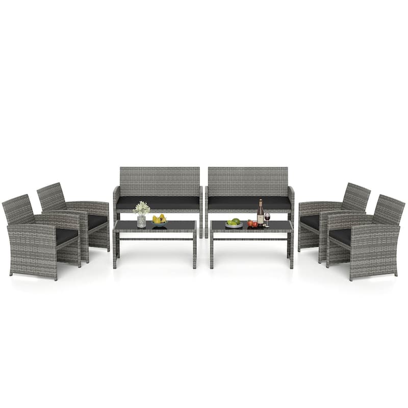 Gymax 8 Piece Patio Furniture Set Outdoor Wicker Conversation Set w/ - Black