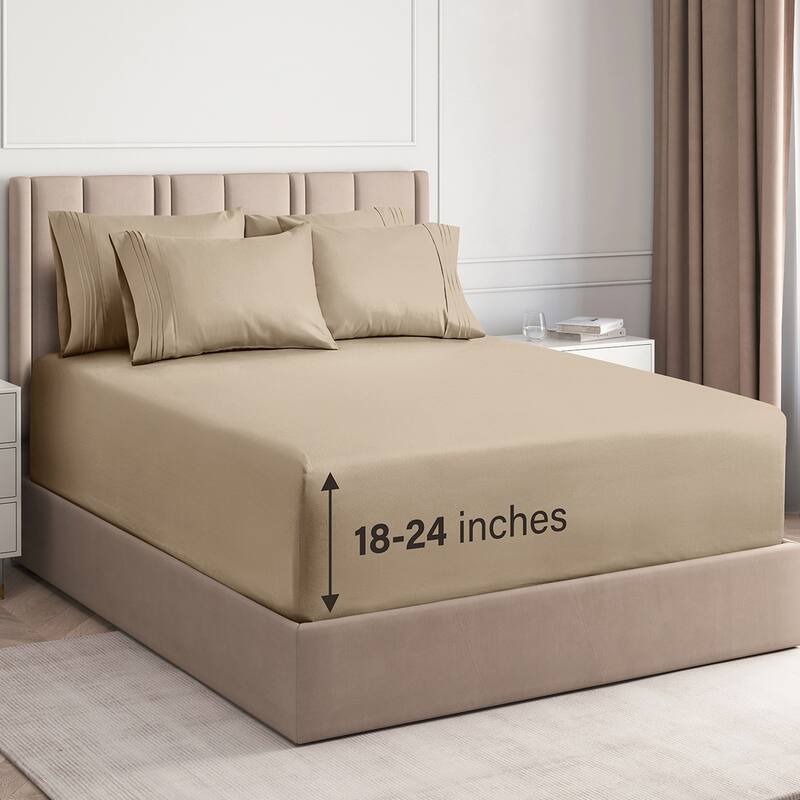CGK Linens 6 Piece Extra Deep Pocket Microfiber Hotel Luxury Bed Sheets Set - King - Cream