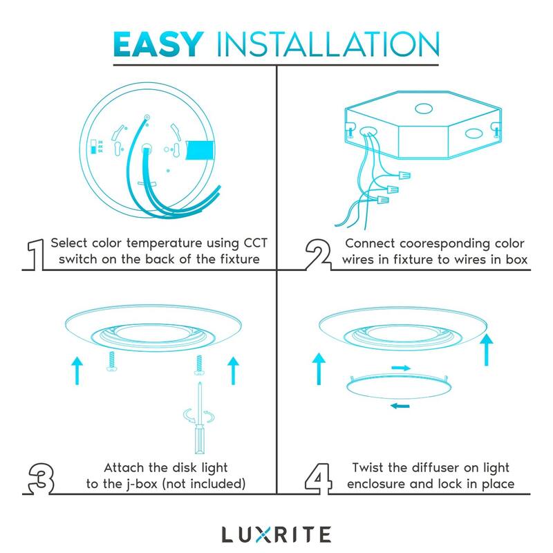 Luxrite 6in LED Motion Sensor Ceiling Light 3 Color Selectable 3000K-5000K 30s Timeout 15W 1000 Lumens