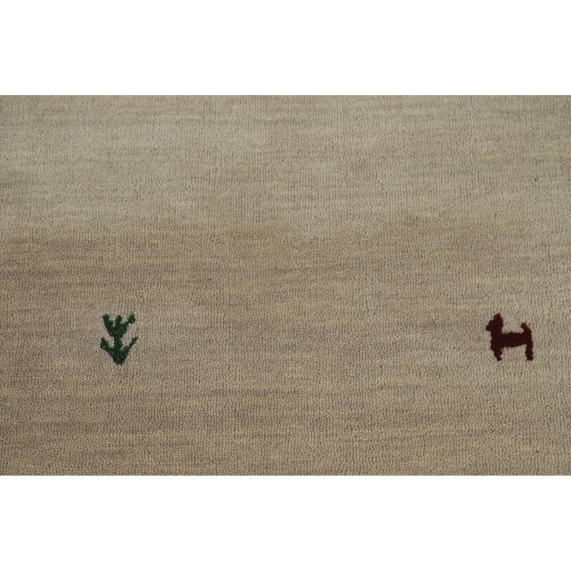 Beige Tribal Gabbeh Indian Area Rug Handmade Wool Carpet - 5'4" x 7'8"