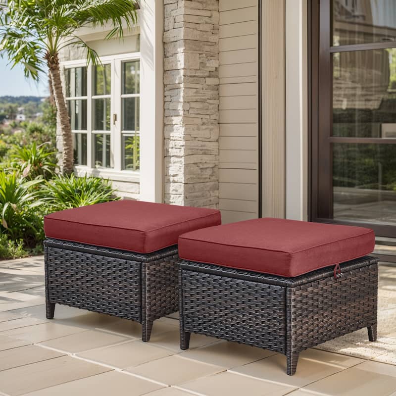 Outdoor Furniture Wicker Ottoman Patio Rattan Ottomans