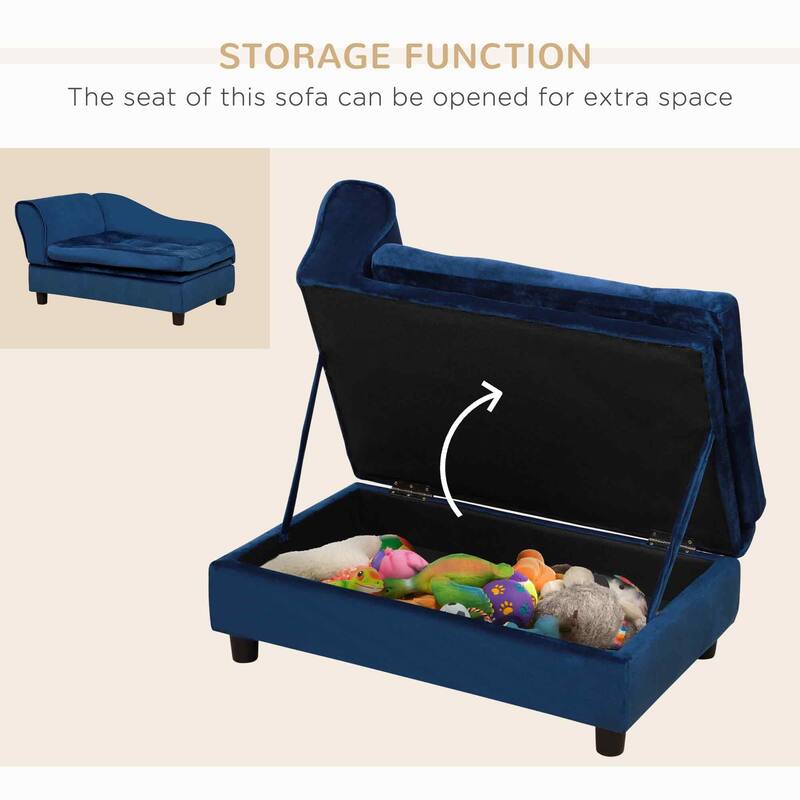 Luxury Fancy Dog Bed for Small Dogs with Hidden Storage, Small Dog Couch with Soft 3" Foam, Dog Sofa Bed - Blue