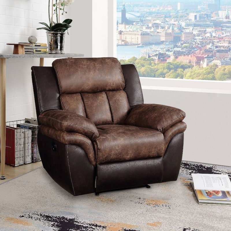 Microfiber Upholstered Recliner in Toffee and Espresso Finish