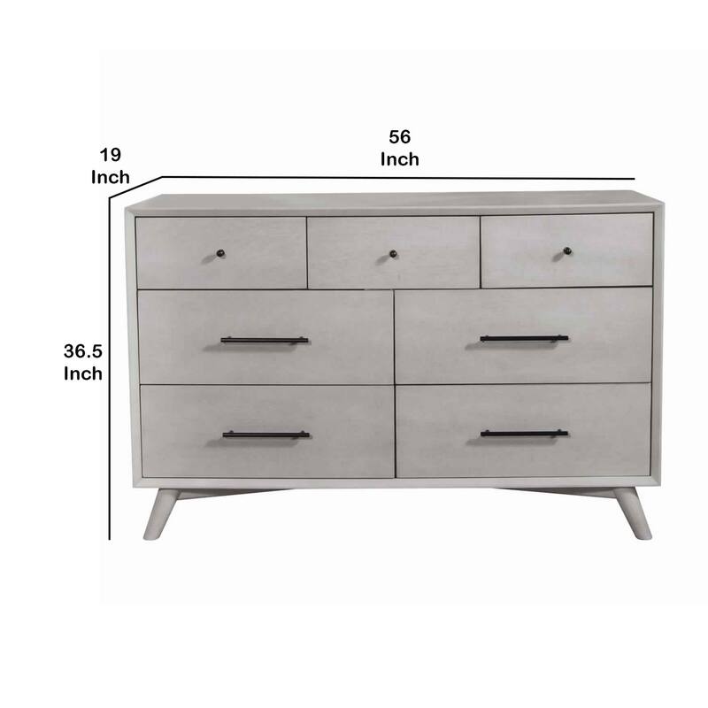 7 Drawer Mid Century Modern Wooden Dresser with Splayed Legs, Gray