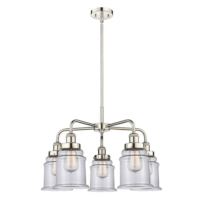 Innovations Lighting Canton - 5 Light 24" Stem Hung Chandelier - Clear/Polished Nickel