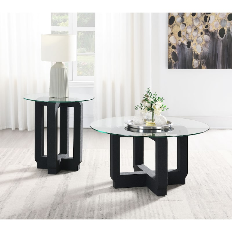 Acklin Round Clear Glass Top Side End Table Black