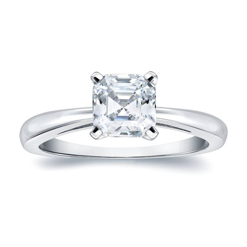 Auriya 14k Gold 1ctw Solitaire Asscher-cut Diamond Engagement Ring Certified - White - 4