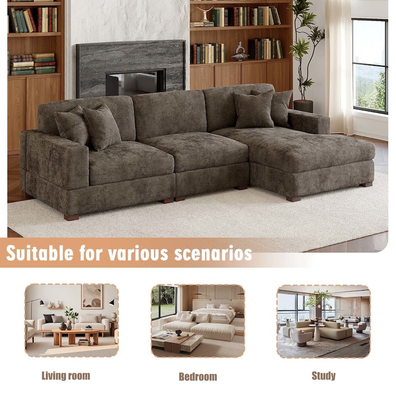 Modern Oversized Chenille Modular Sectional Sofa With Chaise