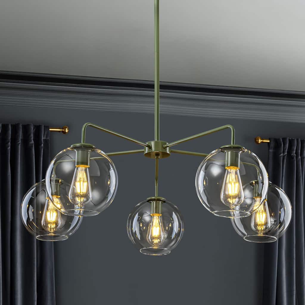 Rennnsan 5-Light Modern Green Cluster Sputnik Clear Glass Globe Chandelier for Dining Room - 39.37 in. Dia x 11.42 in. H