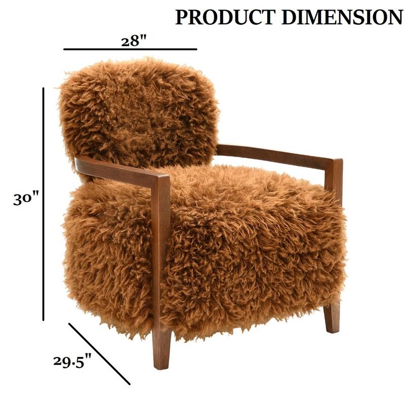 1pc Accent Chair Raked Wooden Arms Tight Back And Seat Soft Faux Fur Contemporary Living Room Furniture