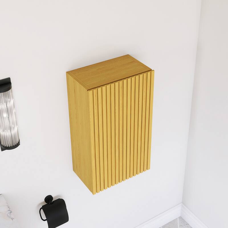 Wall Mounted Bathroom Cabinet with Door and Shelves in Oak