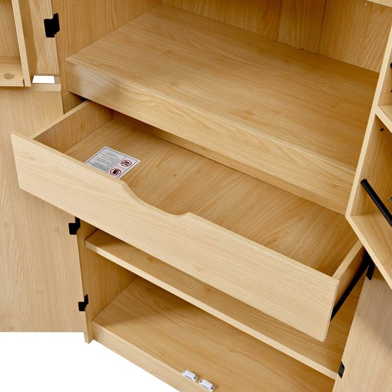 Farmhouse 72" Tall Kitchen Pantry Cabinet, Freestanding Curved Design with Adjustable Shelves and Hidden Drawer