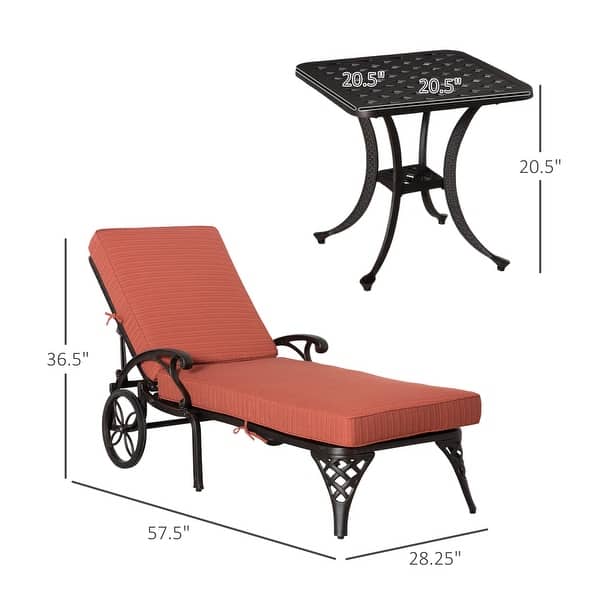 Red Aluminum Chaise Lounge Chair Set with Matching Table, Folding 4