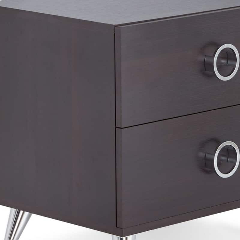 20” Espresso and Silver End Table with 2 Storage Drawers and Wooden Top Metal Frame Design