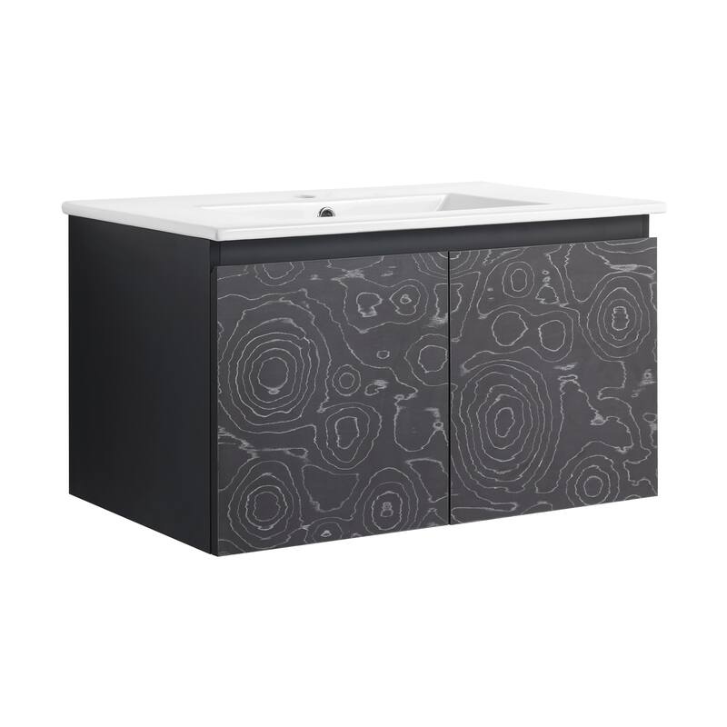 30" Floating Wall-Mounted Bathroom Vanity with Soft-Close Door Hinges, Ceramic Sink & Ample Storage