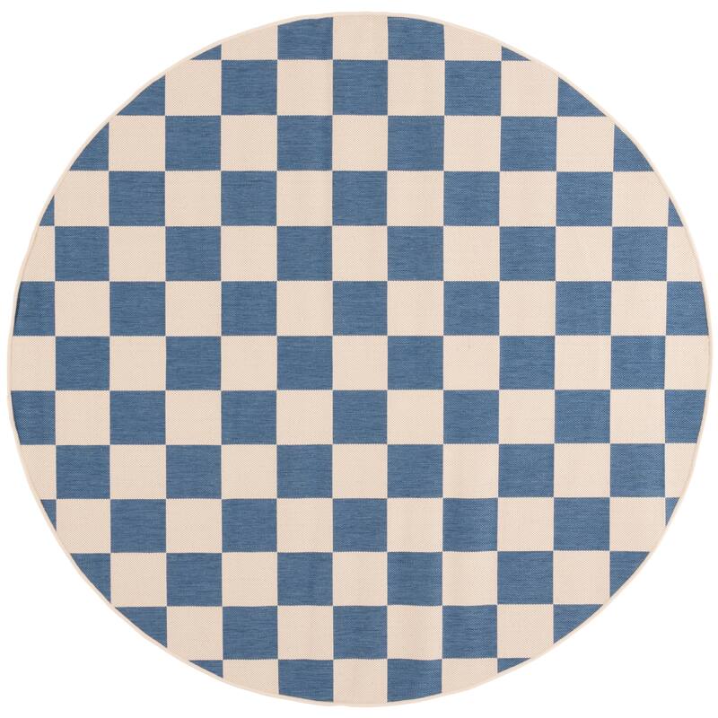 SAFAVIEH Courtyard Eveli Transitional Rug - 6'7" Round - Blue/Beige