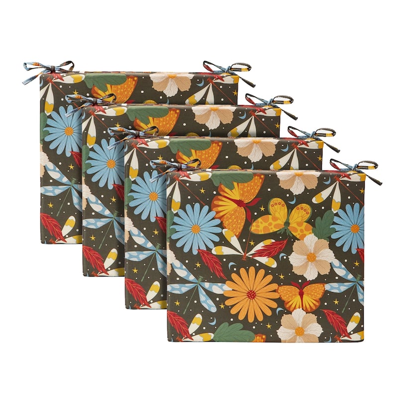 Set of 4 Waterproof Outdoor Chair Cushions with Ties for Patio Furniture