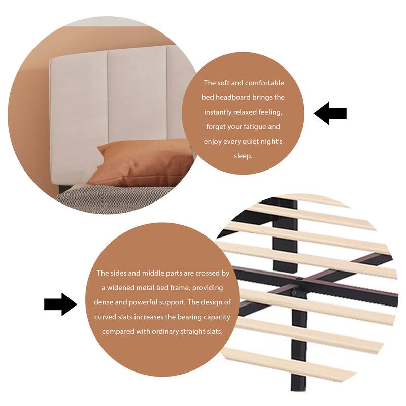 Alazyhome Upholstered Platform Bed Frame with Bedside Cupboard