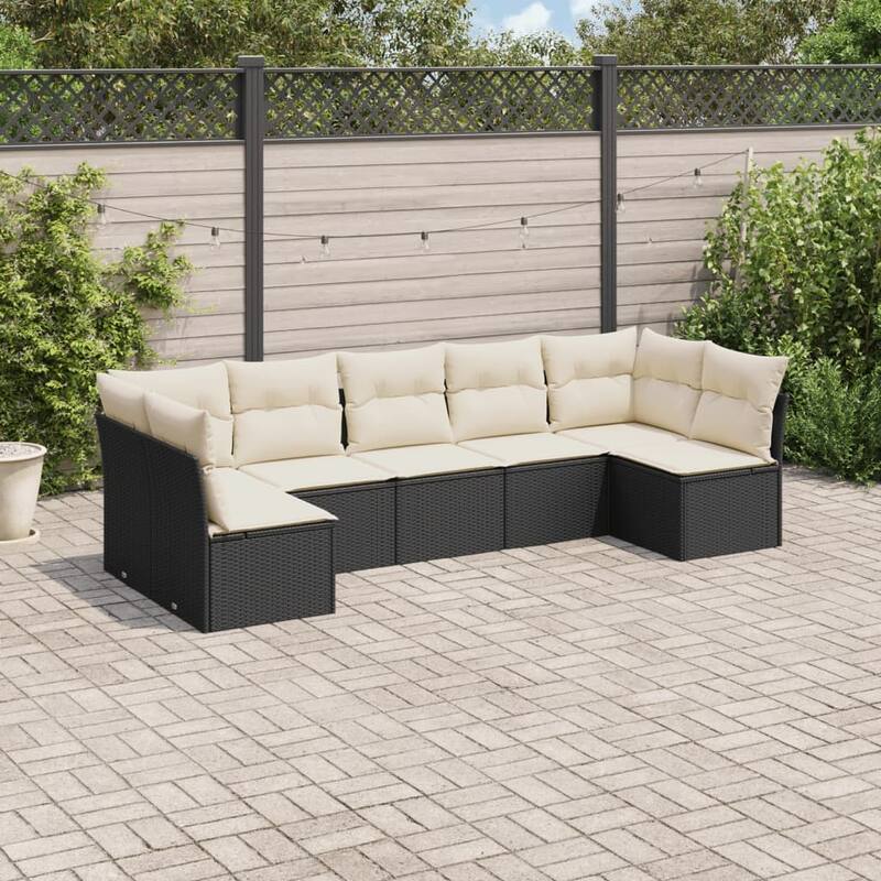 vidaXL Garden Sofa Set Black - Black and cream Large Without table