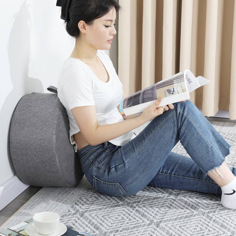 Adeco Linen Round Ottoman Footrest with Handle
