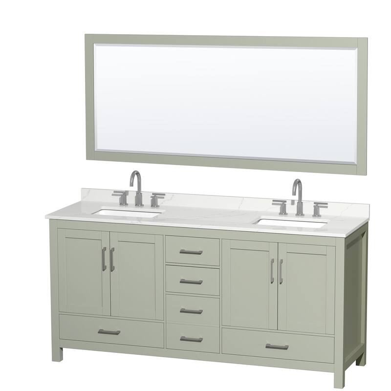 Wyndham Collection WCS141472D-QTZ-US3M70 Sheffield 72" Free Standing - Light Green / Giotto Quartz Top / Brushed Nickel
