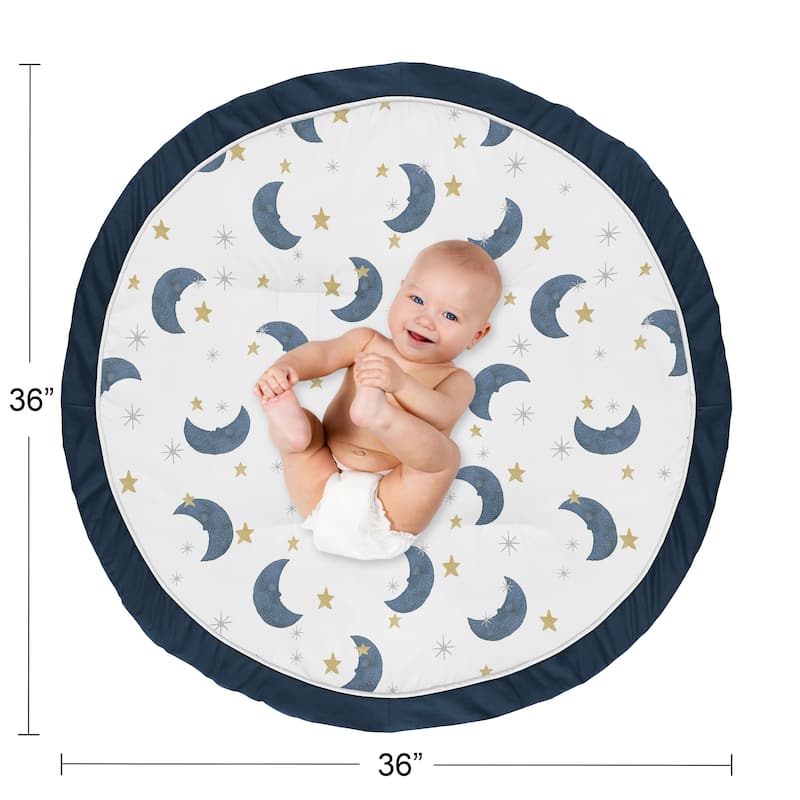 Moon and Star Collection Boy Girl Baby Tummy Time Playmat - Navy Blue Gold Watercolor Celestial Sky Gender Neutral Outer Space