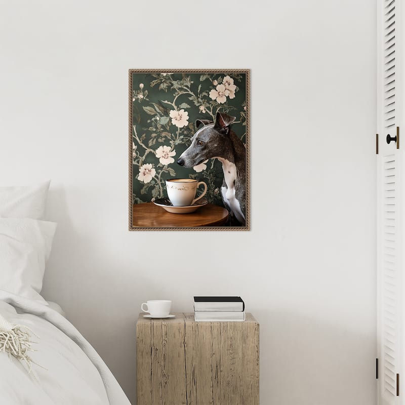 The Coffee Loving Whippet by Mowzu Framed Canvas Wall Art