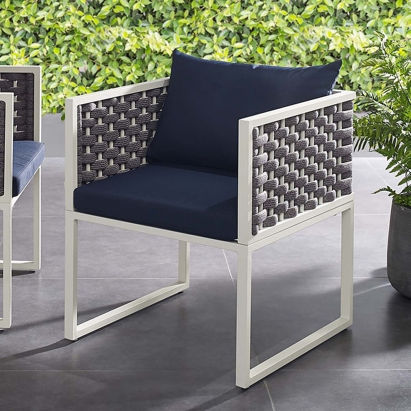 Acampo Modern Grey and White Outdoor Dining Chair with Blue