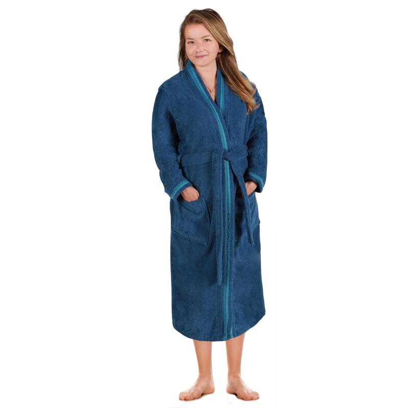 Superior Unisex Turkish Cotton Terry Kimono Bathrobe with Embroidery Robe