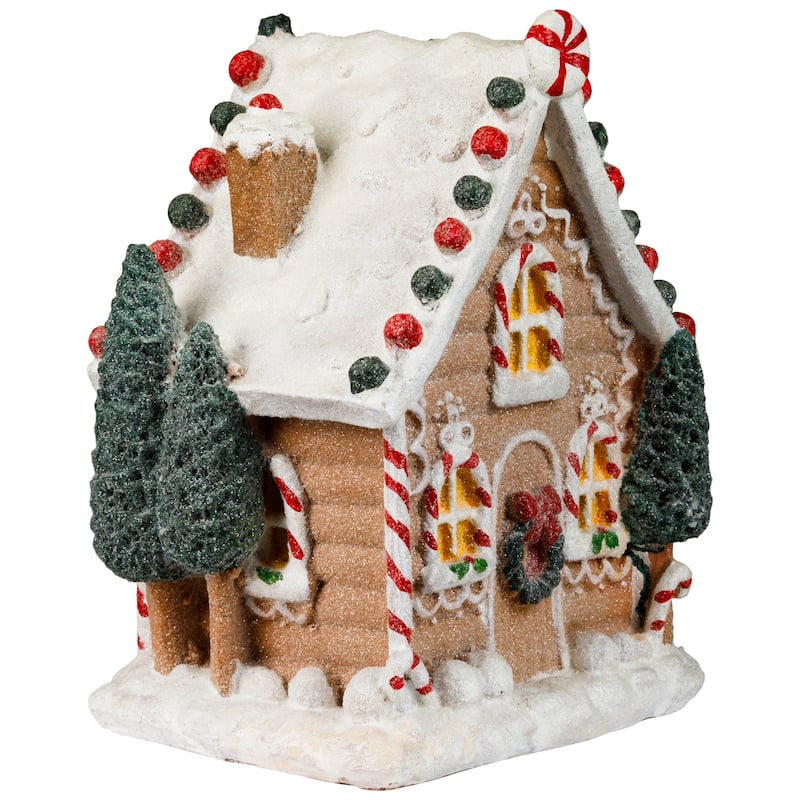 Snow Covered Gingerbread House with Candy Accents Christmas Decoration - 8"