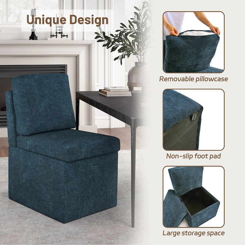Upholstered Dining Chair with Under Seat Storage- Armless