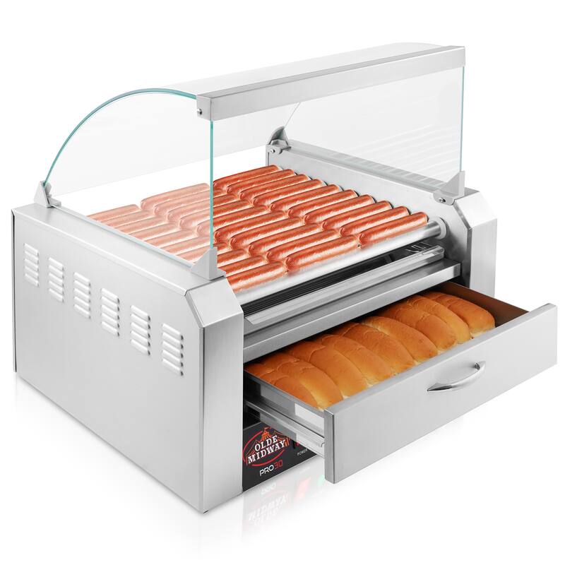 Electric Hot Dog Roller Grill Cooker Machines with Bun Warmer